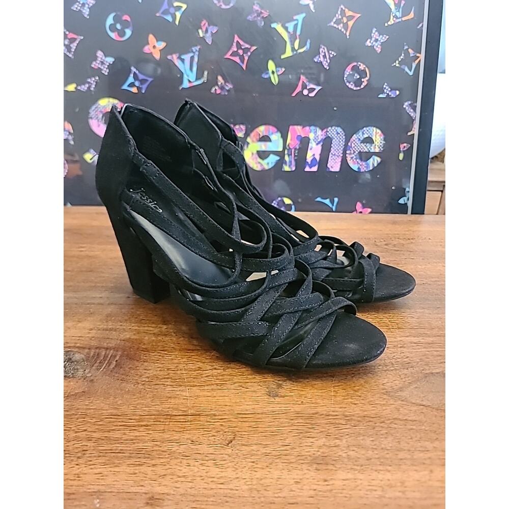 Jessica Cline Strappy Black Heels Women Sz 11M Dressy, Going Out High Heel